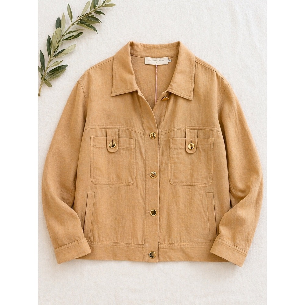 L'Autre Chose Ochre Linen Viscose Utility Jacket IT 42 NWT Made in Italy